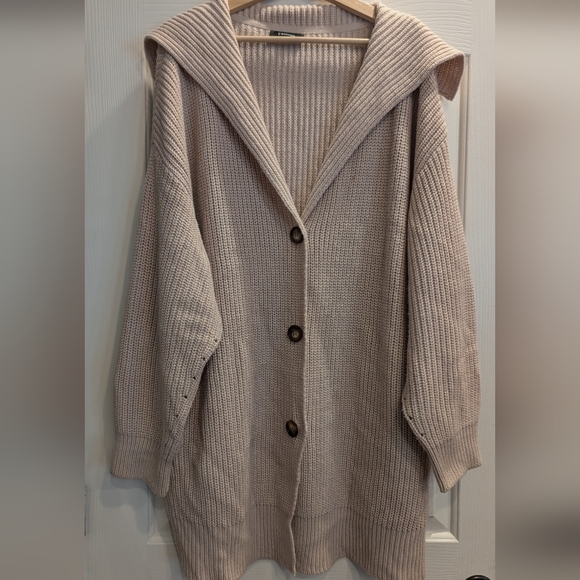 Open Front Oversized Pink Knit Cardigan - Picture 2 of 6